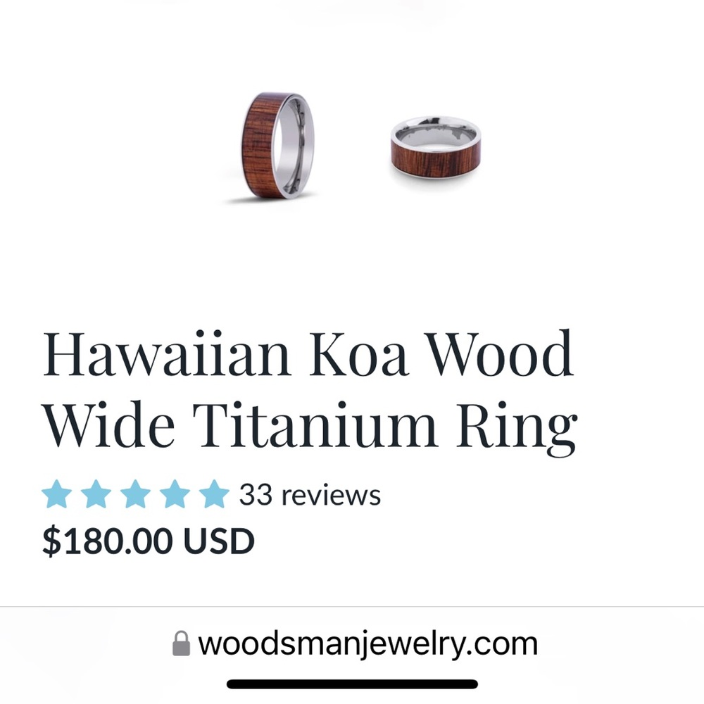 Komo Koa Hawaiian koa wood wide titanium ring